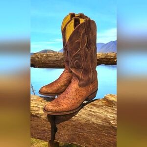 Cavender's Almond Ostrich Print Round Toe Cowboy Boots